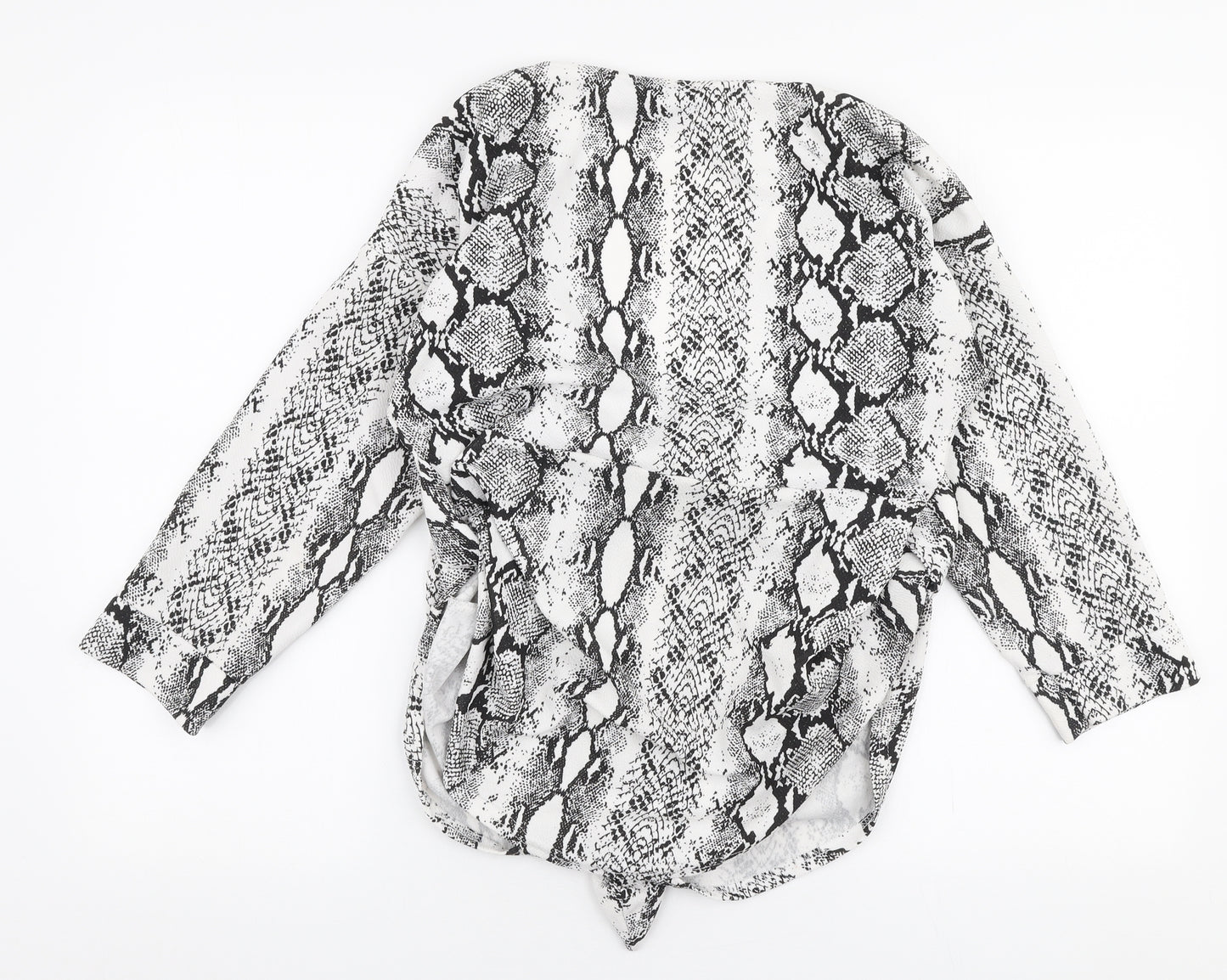 PRETTYLITTLETHING Womens White Animal Print Polyester Basic Blouse Size 14 V-Neck