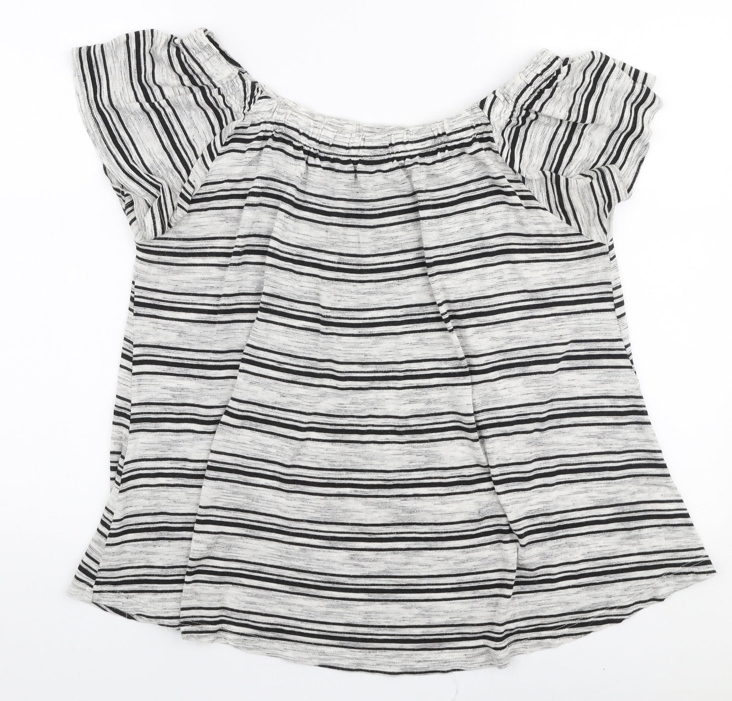 Papaya Womens Grey Striped Viscose Jersey Blouse Size 14 Off the Shoulder