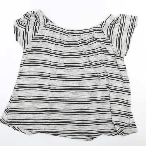 Papaya Womens Grey Striped Viscose Jersey Blouse Size 14 Off the Shoulder