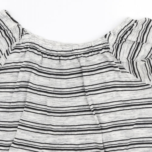 Papaya Womens Grey Striped Viscose Jersey Blouse Size 14 Off the Shoulder
