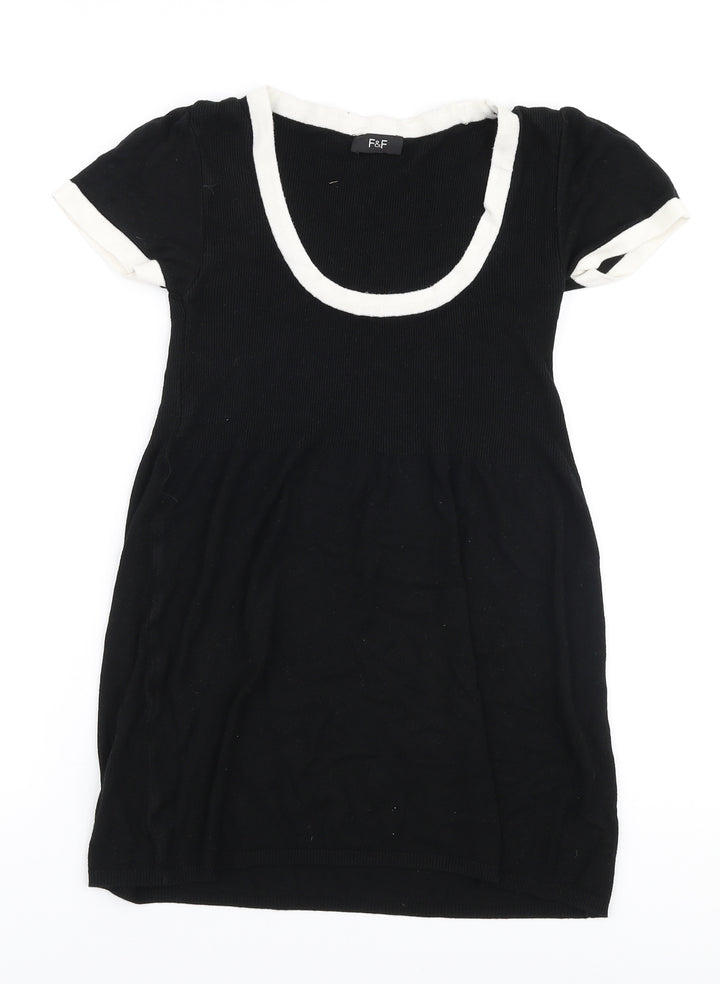 F&F Womens Black Round Neck Viscose Pullover Jumper Size 8