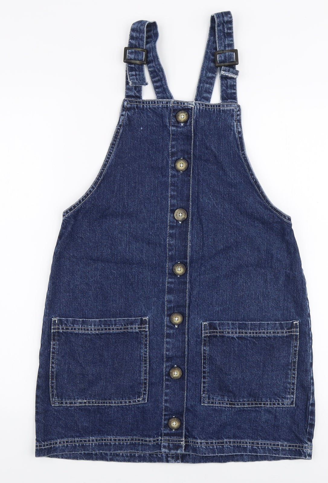 Papaya Womens Blue  100% Cotton Pinafore/Dungaree Dress  Size 10  High Neck Pullover