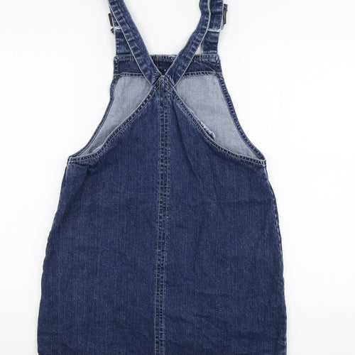 Papaya Womens Blue  100% Cotton Pinafore/Dungaree Dress  Size 10  High Neck Pullover