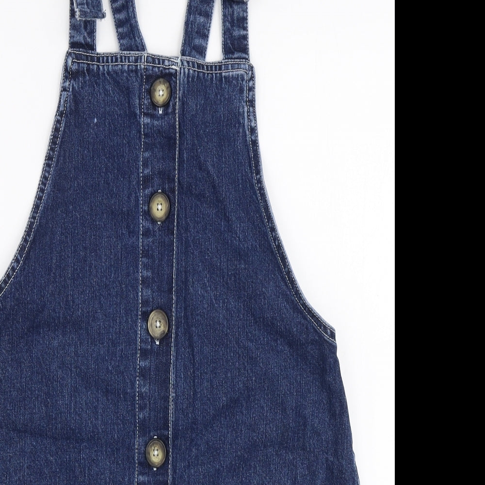 Papaya Womens Blue  100% Cotton Pinafore/Dungaree Dress  Size 10  High Neck Pullover