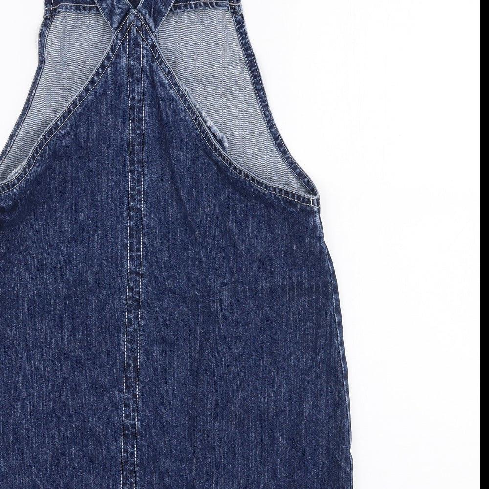 Papaya Womens Blue  100% Cotton Pinafore/Dungaree Dress  Size 10  High Neck Pullover