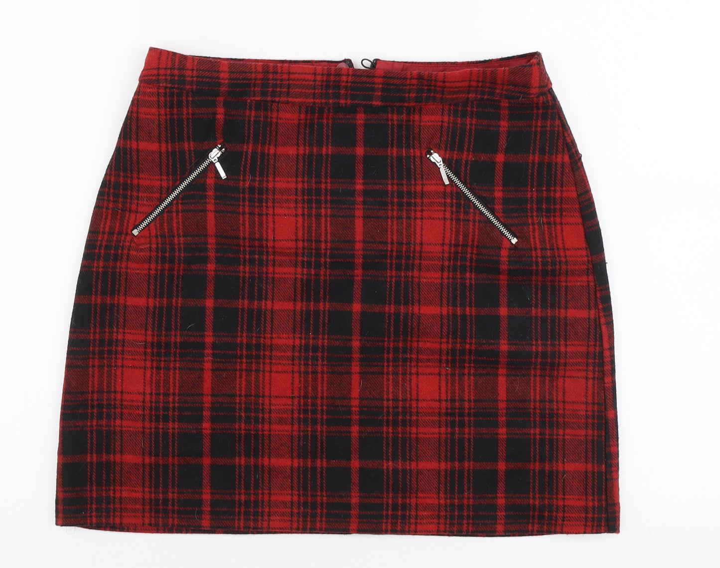 Preworn Womens Multicoloured Plaid Polyester A-Line Skirt Size 29 in   Zip