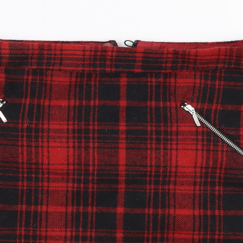 Preworn Womens Multicoloured Plaid Polyester A-Line Skirt Size 29 in   Zip