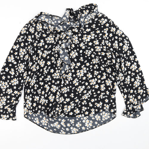 Wallis Womens Black Geometric Polyester Tunic Blouse Size 14 Round Neck - Daisy