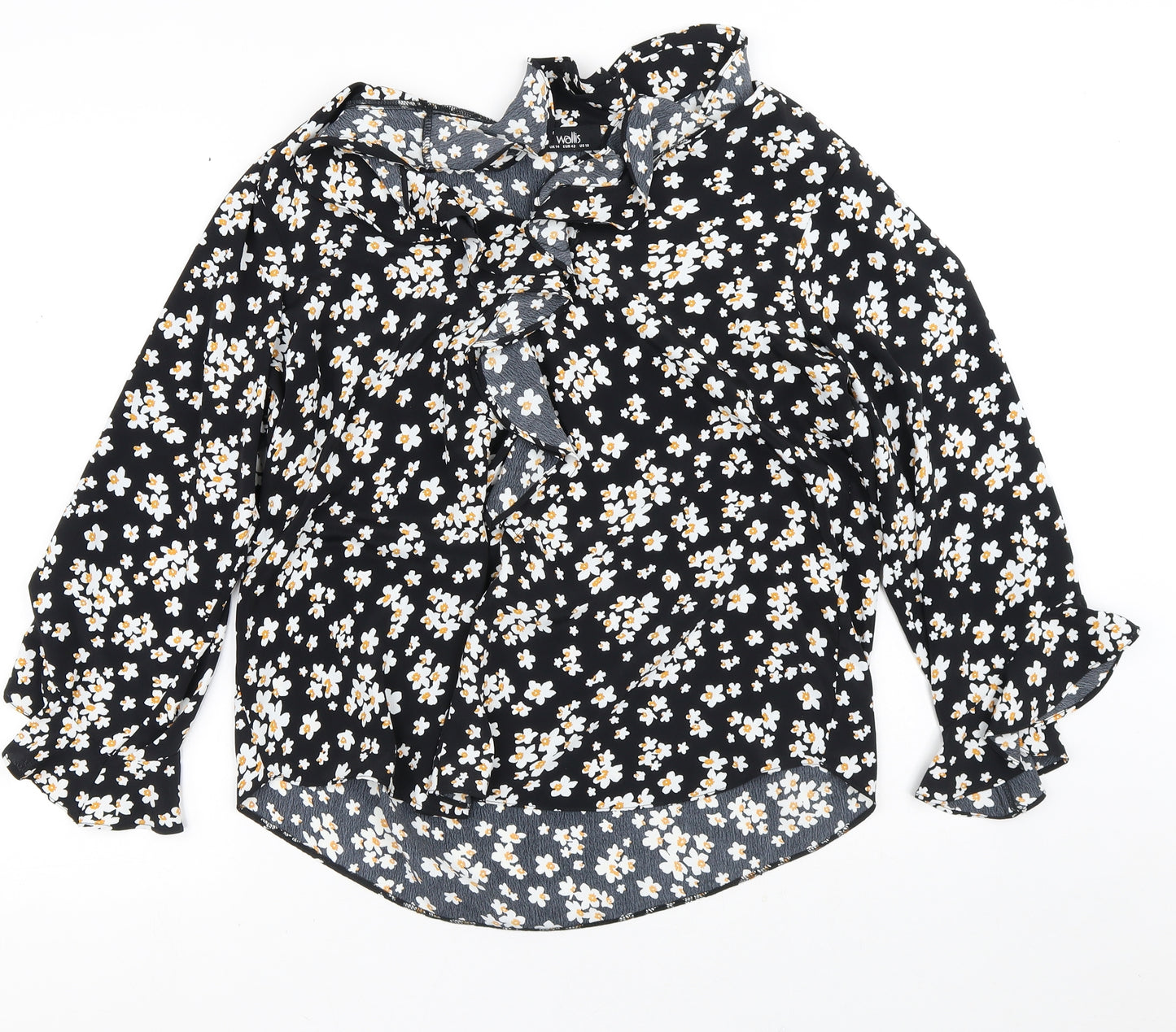 Wallis Womens Black Geometric Polyester Tunic Blouse Size 14 Round Neck - Daisy
