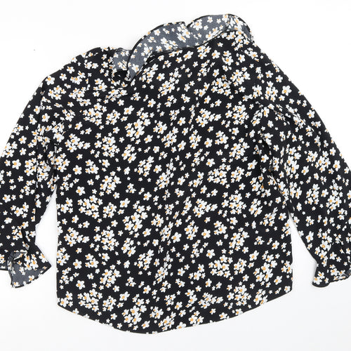 Wallis Womens Black Geometric Polyester Tunic Blouse Size 14 Round Neck - Daisy