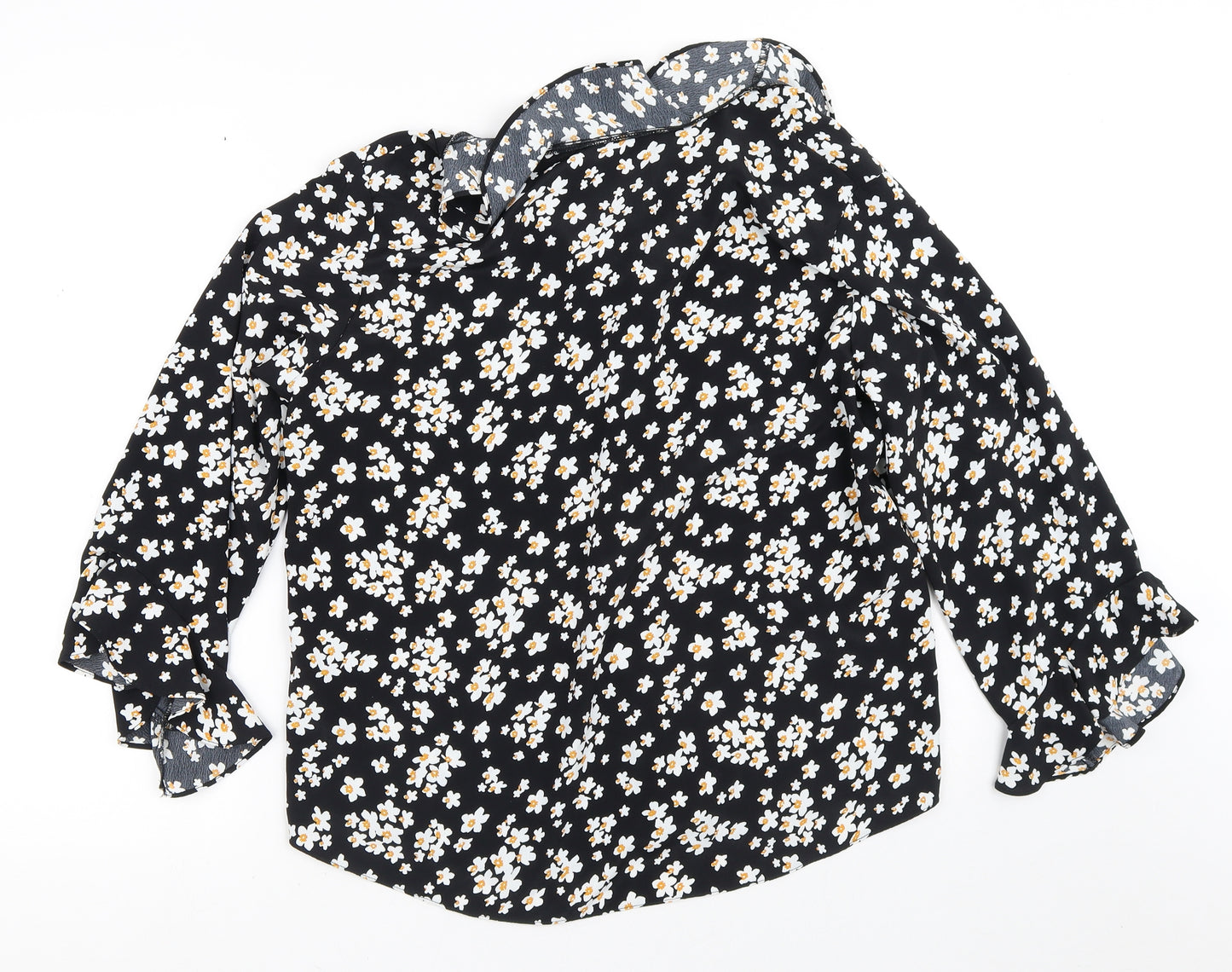 Wallis Womens Black Geometric Polyester Tunic Blouse Size 14 Round Neck - Daisy