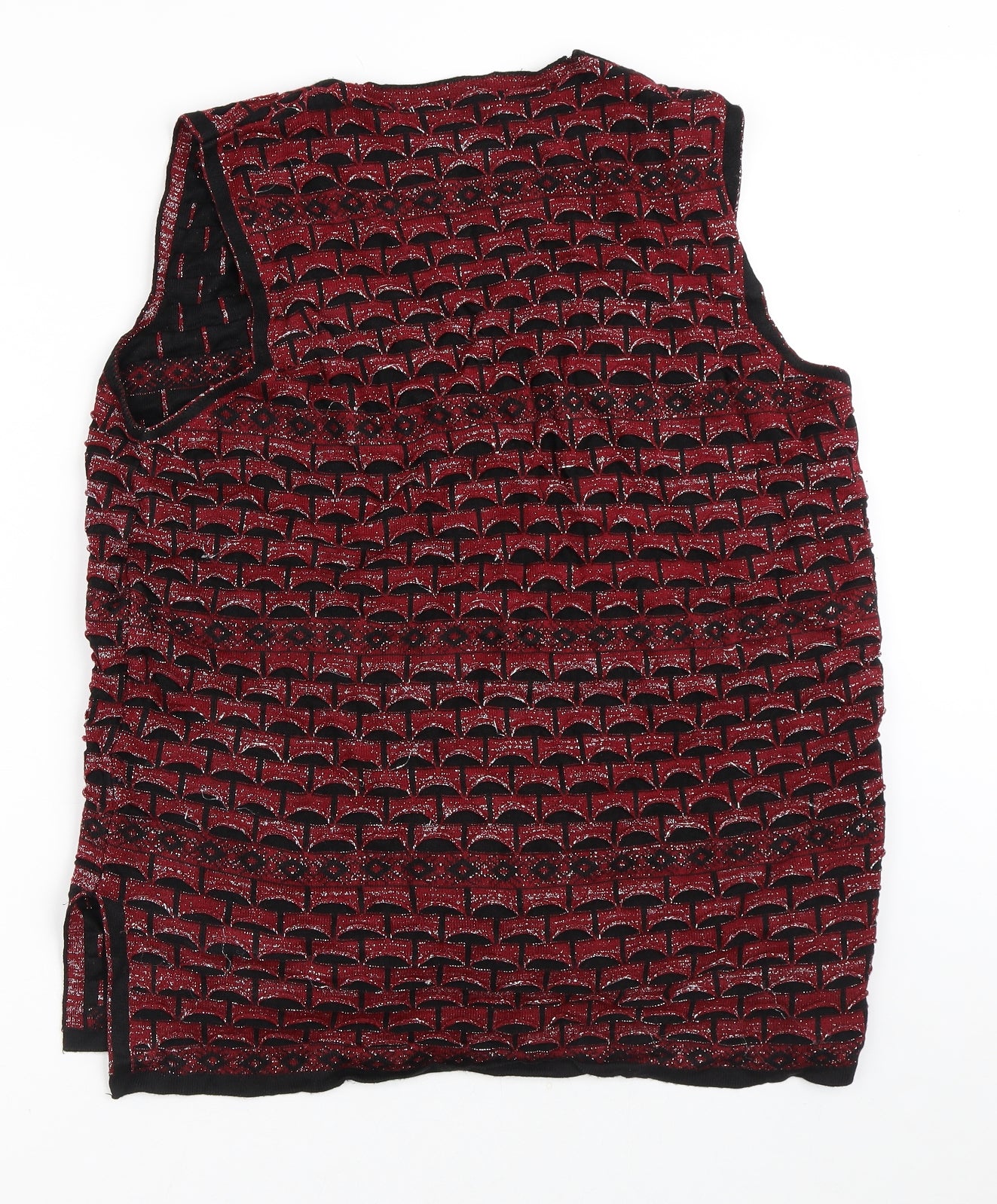 Preworn Womens Red V-Neck Geometric Polyester Cardigan Jumper Size M