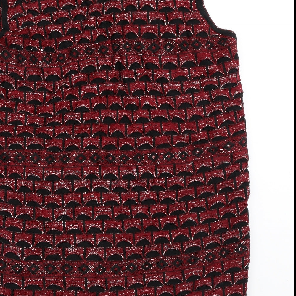 Preworn Womens Red V-Neck Geometric Polyester Cardigan Jumper Size M