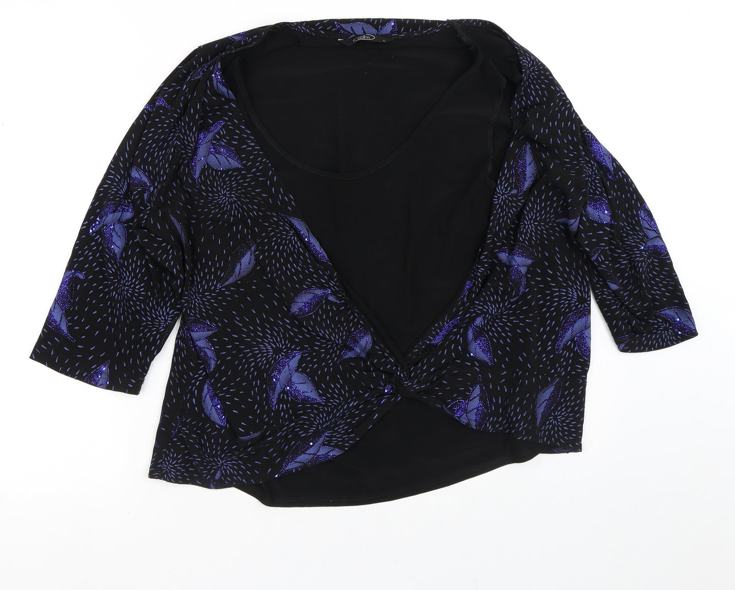 Bonmarché Womens Black Round Neck Geometric Polyester Cardigan Jumper Size L   - Two Layers, Birds