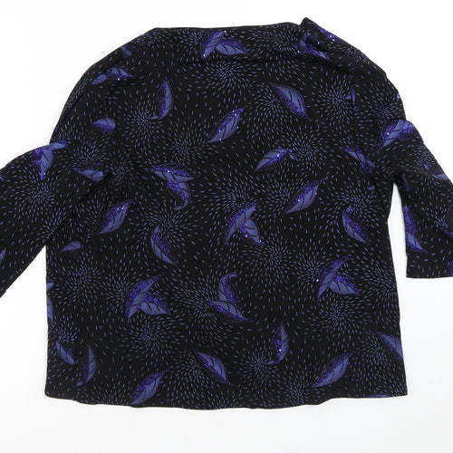 Bonmarché Womens Black Round Neck Geometric Polyester Cardigan Jumper Size L   - Two Layers, Birds