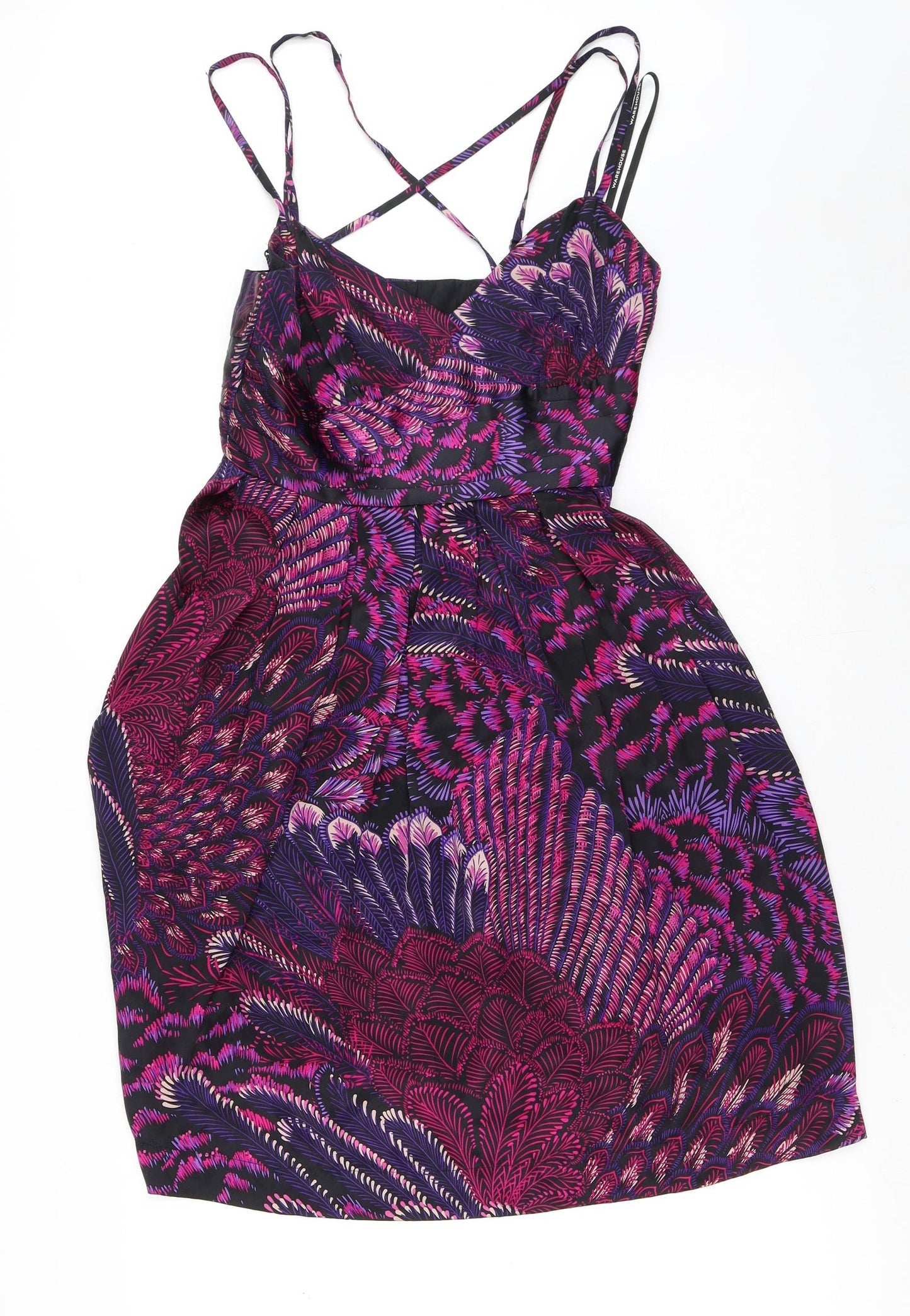 Warehouse Womens Purple Geometric Silk Fit & Flare  Size 10  V-Neck