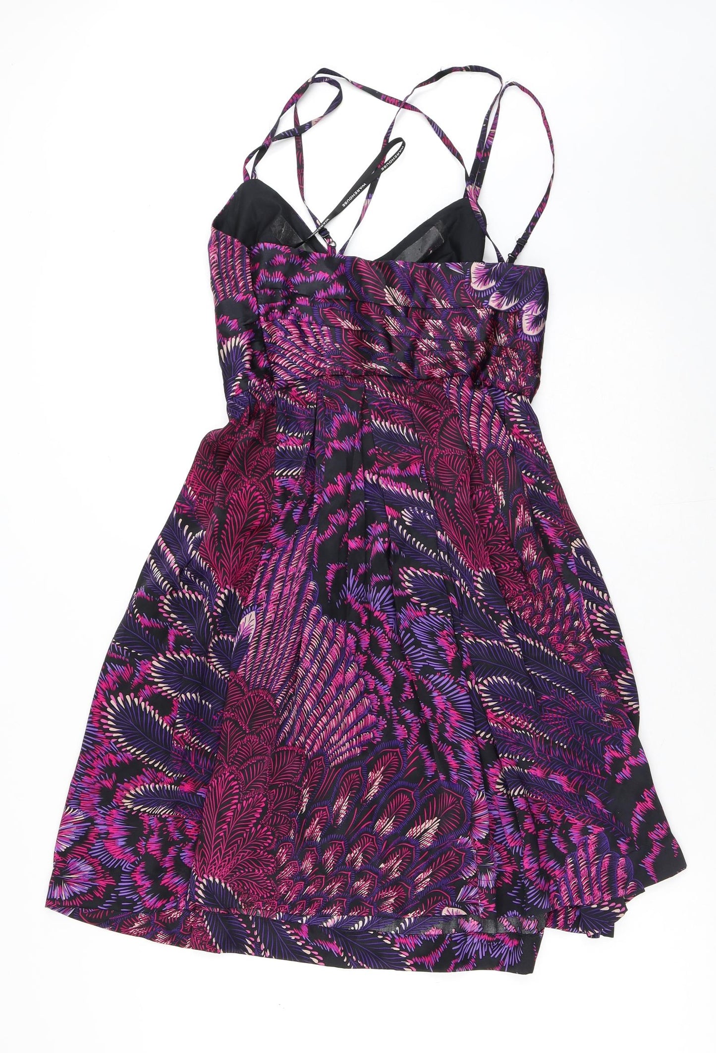 Warehouse Womens Purple Geometric Silk Fit & Flare  Size 10  V-Neck