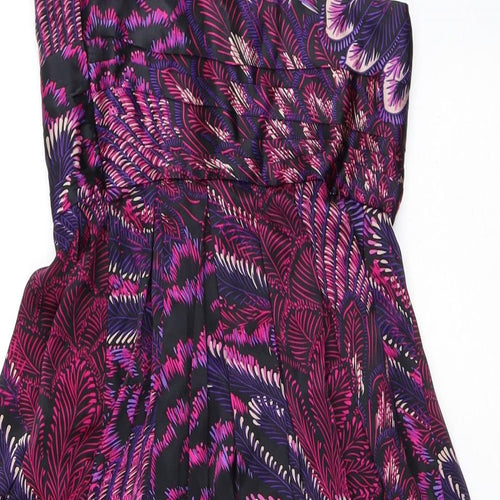 Warehouse Womens Purple Geometric Silk Fit & Flare  Size 10  V-Neck