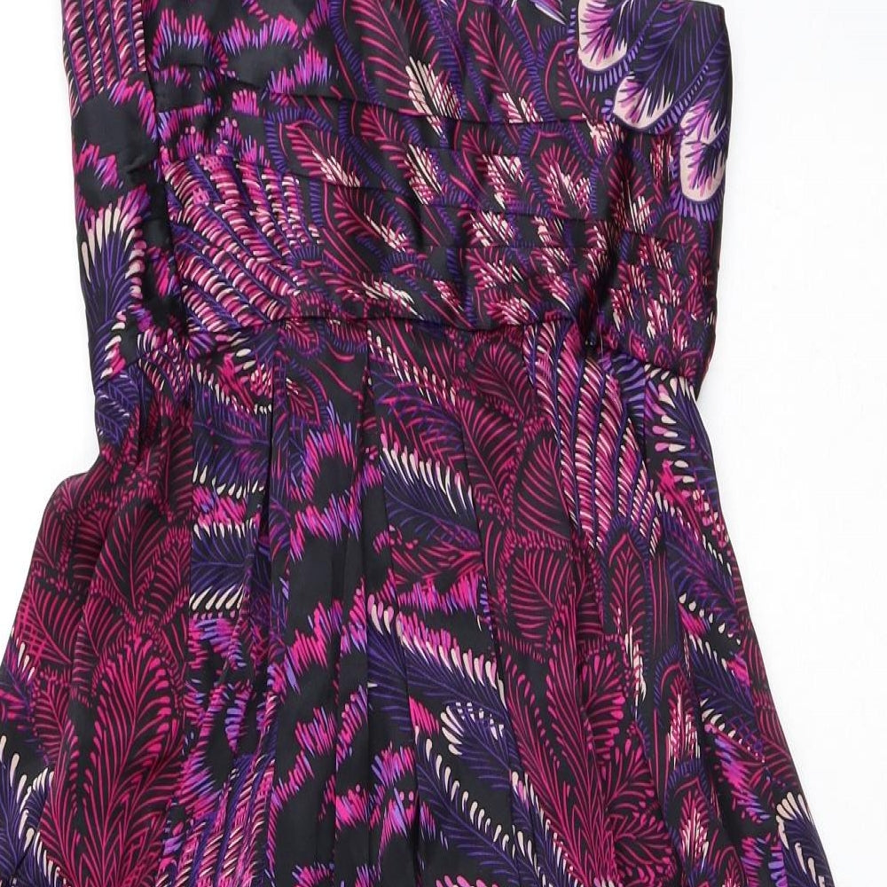 Warehouse Womens Purple Geometric Silk Fit & Flare  Size 10  V-Neck