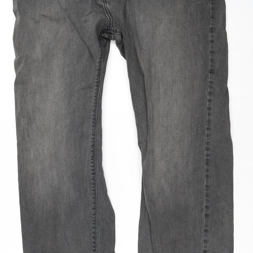 Marks and Spencer Mens Grey  Cotton Straight Jeans Size XL L33 in Regular