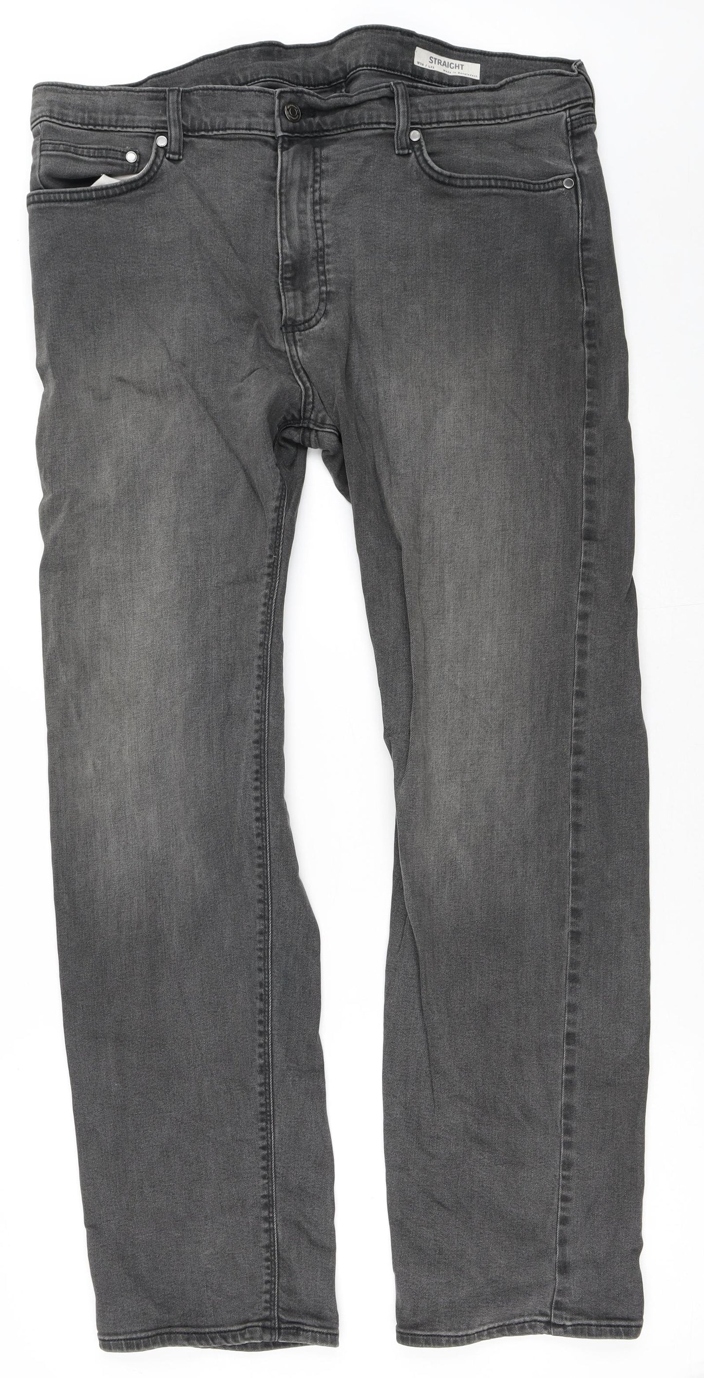 Marks and Spencer Mens Grey  Cotton Straight Jeans Size XL L33 in Regular