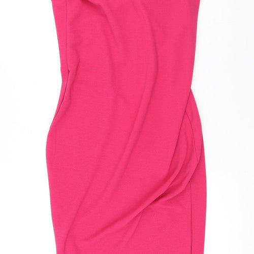 Boohoo Womens Pink  Polyester Pencil Dress  Size 8  V-Neck
