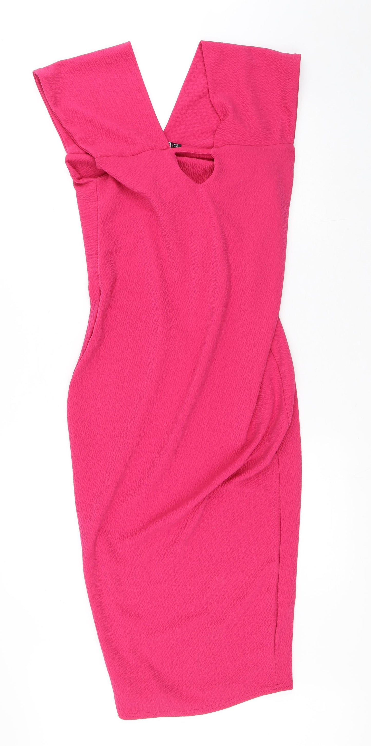 Boohoo Womens Pink  Polyester Pencil Dress  Size 8  V-Neck