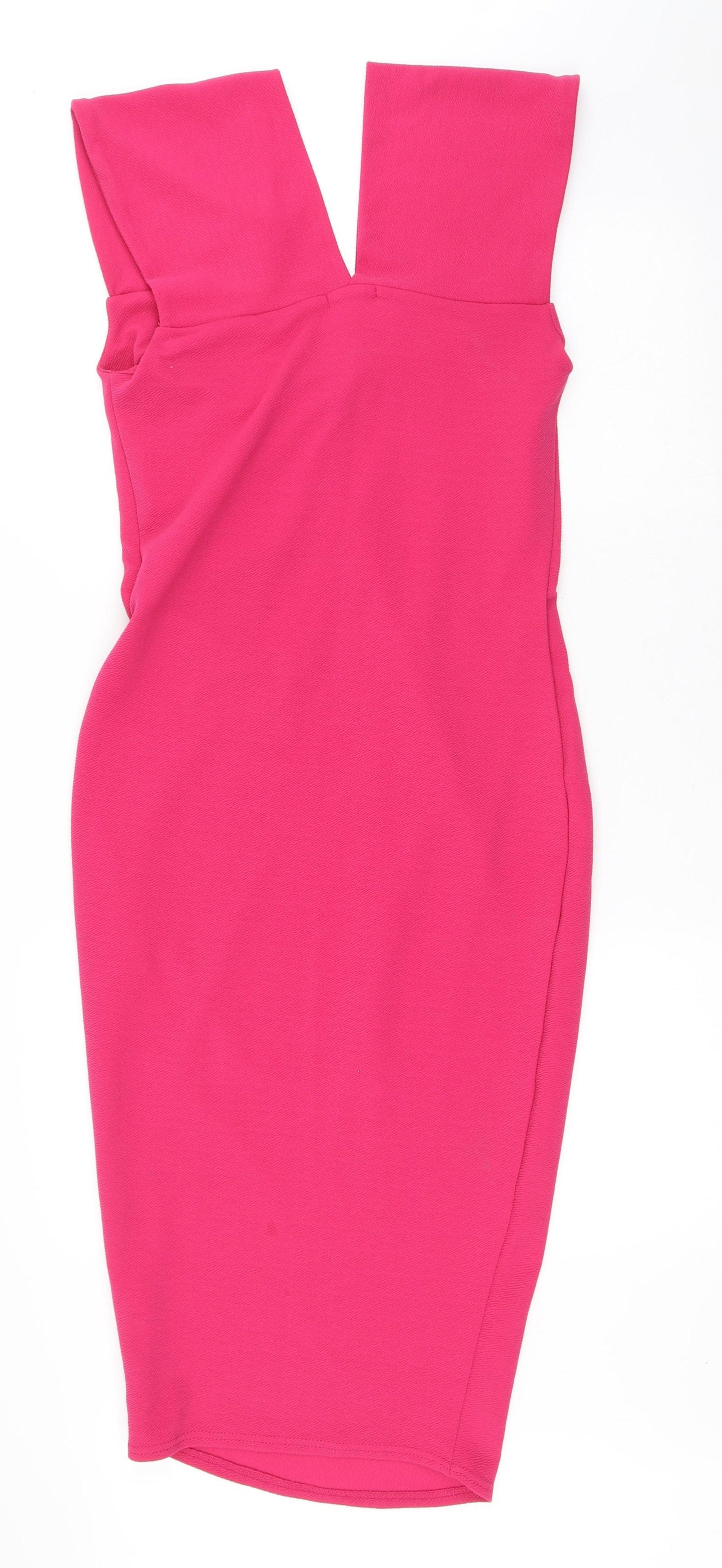 Boohoo Womens Pink  Polyester Pencil Dress  Size 8  V-Neck