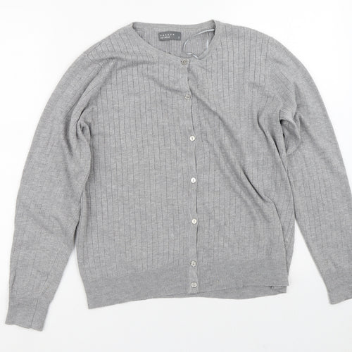 Papaya Womens Grey Crew Neck  Viscose Cardigan Jumper Size 12