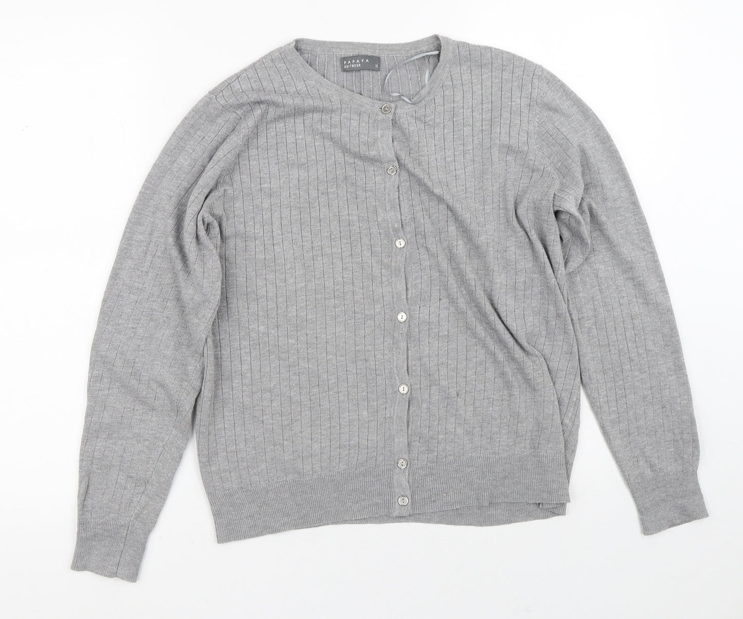 Papaya Womens Grey Crew Neck  Viscose Cardigan Jumper Size 12