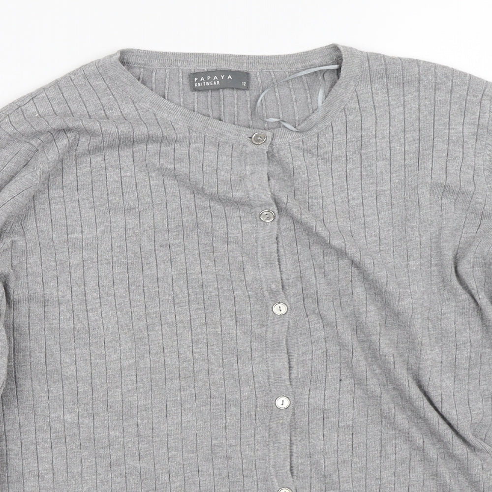 Papaya Womens Grey Crew Neck  Viscose Cardigan Jumper Size 12