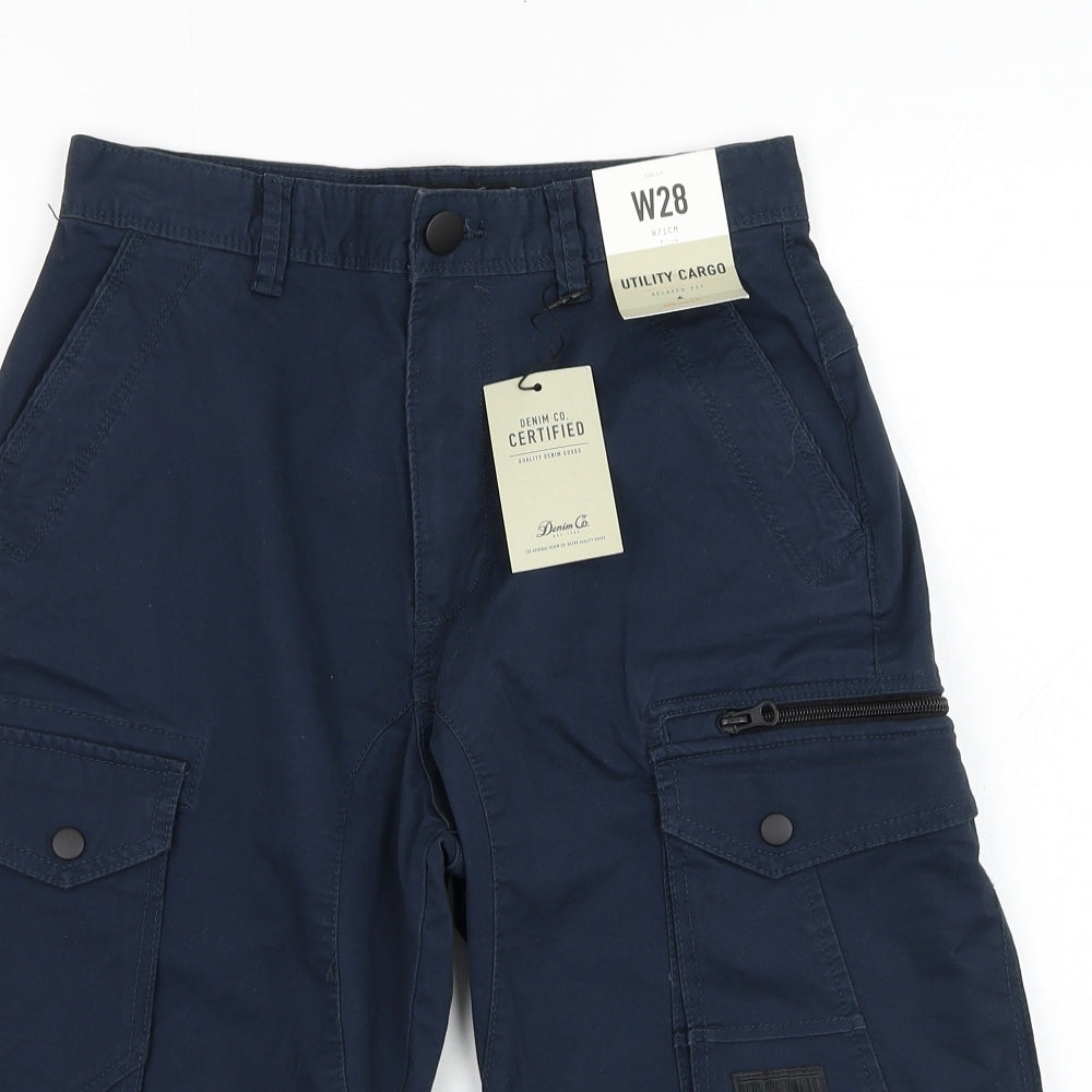 Primark Mens Blue  Cotton Cargo Shorts Size 28 in L10 in Regular Zip