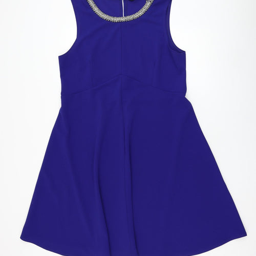 Dorothy Perkins Womens Blue  Polyester Skater Dress  Size 20  Round Neck Pullover
