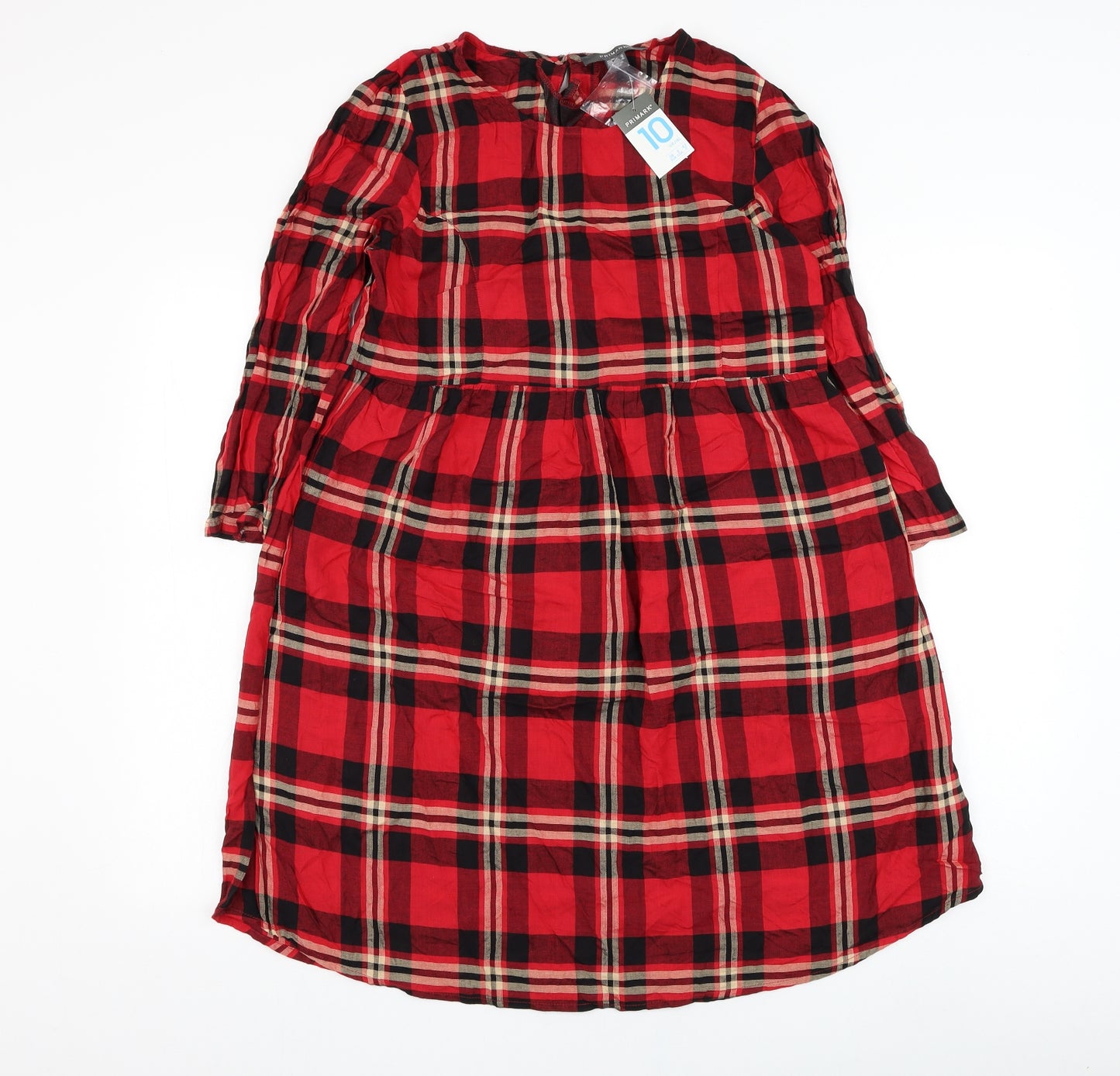 Primark Womens Red Check Viscose Trapeze & Swing  Size 10  Round Neck Pullover