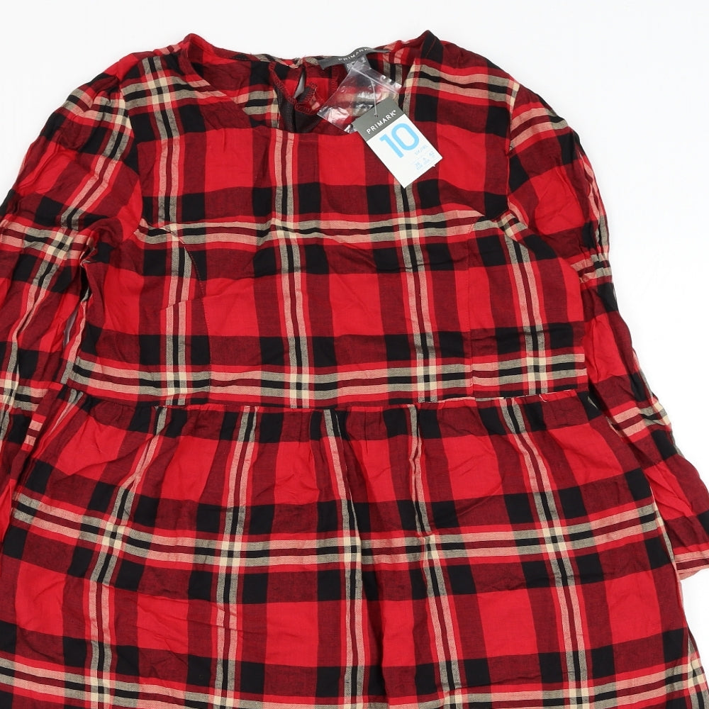 Primark Womens Red Check Viscose Trapeze & Swing  Size 10  Round Neck Pullover