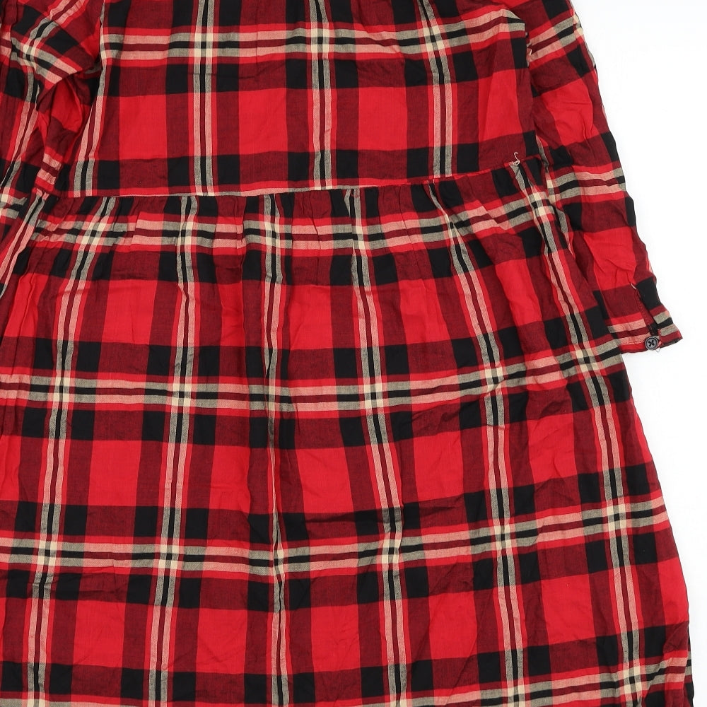Primark Womens Red Check Viscose Trapeze & Swing  Size 10  Round Neck Pullover