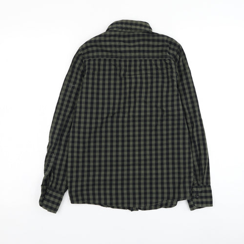 Primark Girls Green Check Cotton Basic Button-Up Size 11-12 Years Collared Button