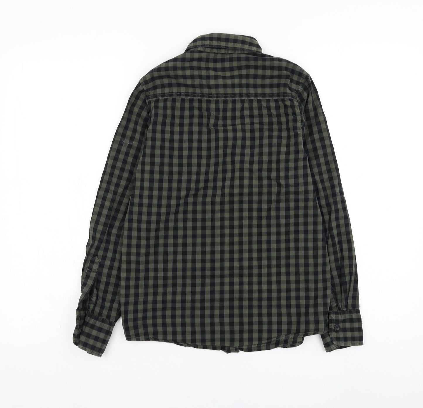 Primark Girls Green Check Cotton Basic Button-Up Size 11-12 Years Collared Button