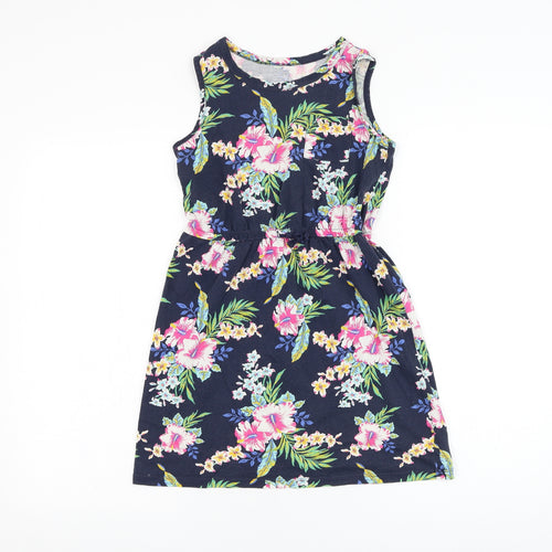 Gap Girls Blue Floral Cotton A-Line  Size L  Round Neck Pullover