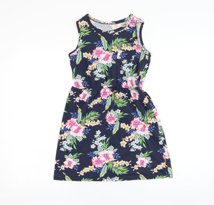 Gap Girls Blue Floral Cotton A-Line  Size L  Round Neck Pullover