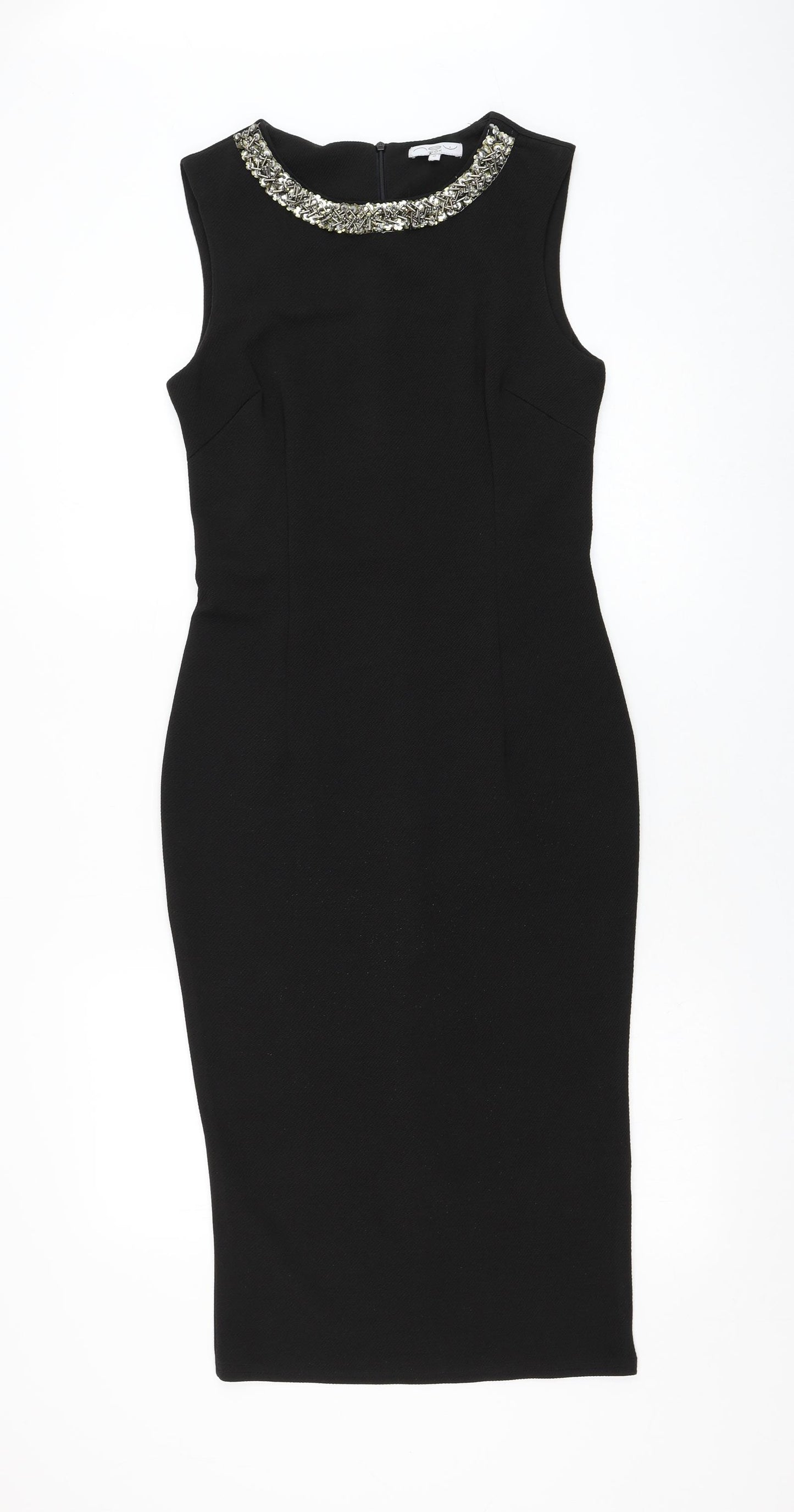 New Look Womens Black  Polyester Pencil Dress  Size 10  Round Neck Zip
