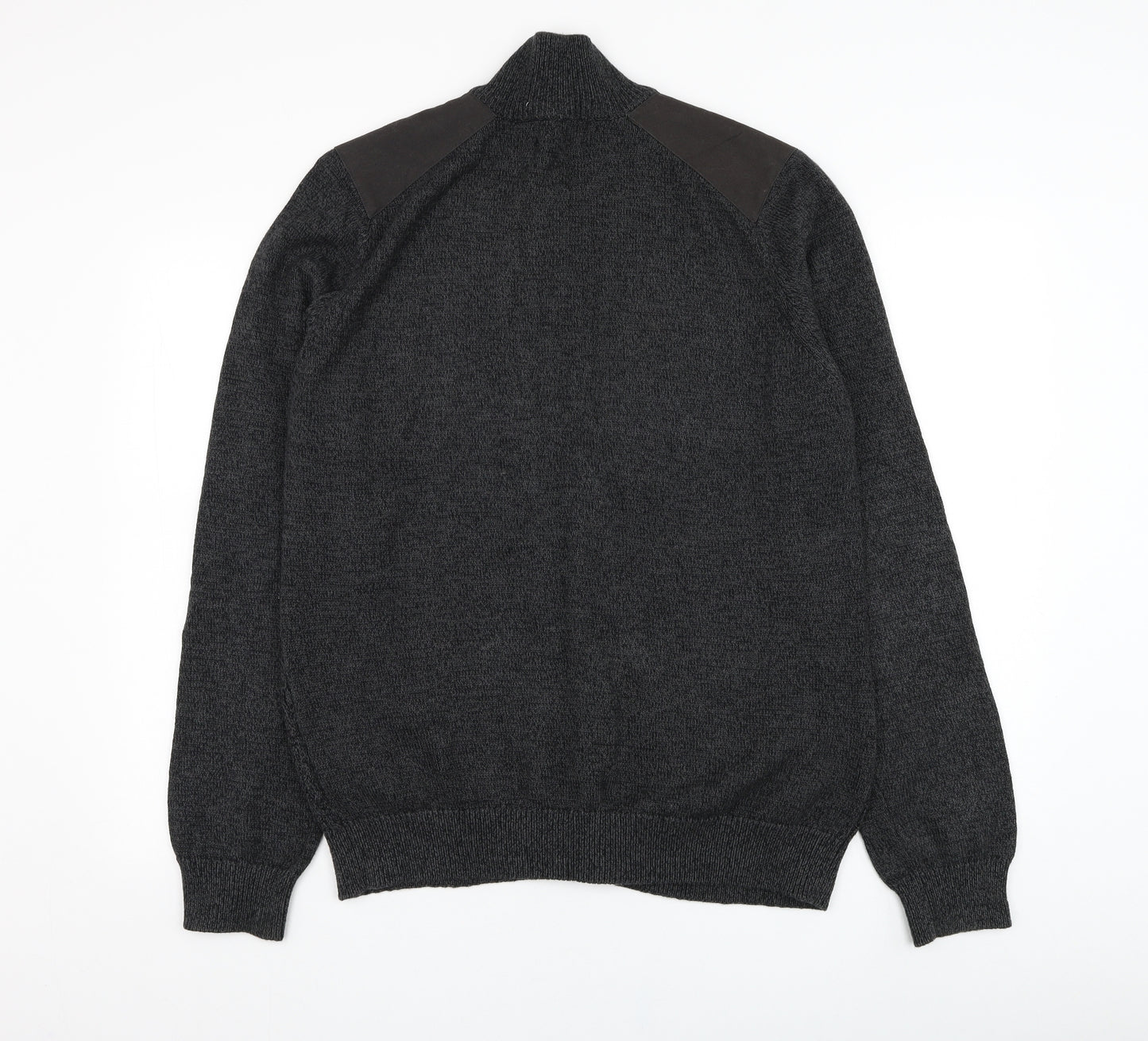 Marks and Spencer Mens Grey Mock Neck  Cotton Full Zip Jumper Size L