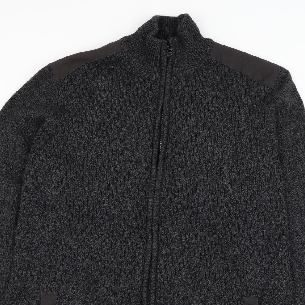 Marks and Spencer Mens Grey Mock Neck  Cotton Full Zip Jumper Size L