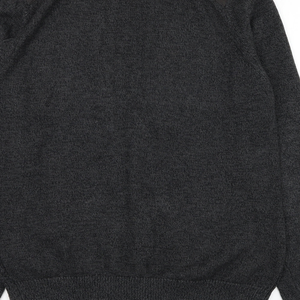 Marks and Spencer Mens Grey Mock Neck  Cotton Full Zip Jumper Size L