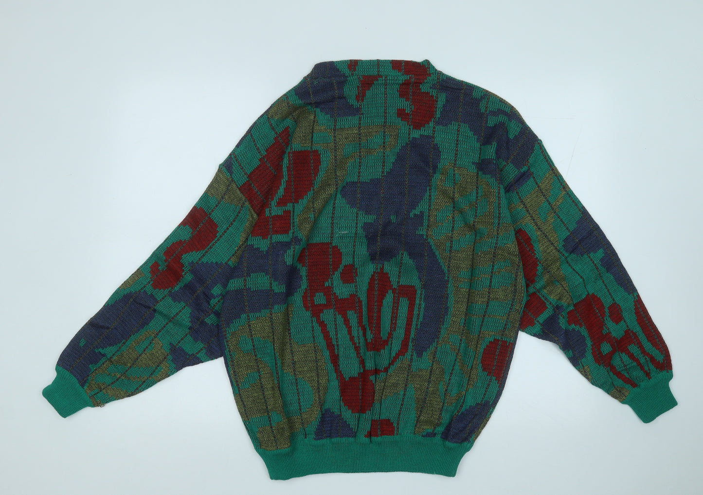 Preworn Mens Green Round Neck Geometric Acrylic Pullover Jumper Size L