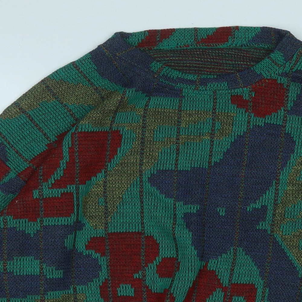 Preworn Mens Green Round Neck Geometric Acrylic Pullover Jumper Size L