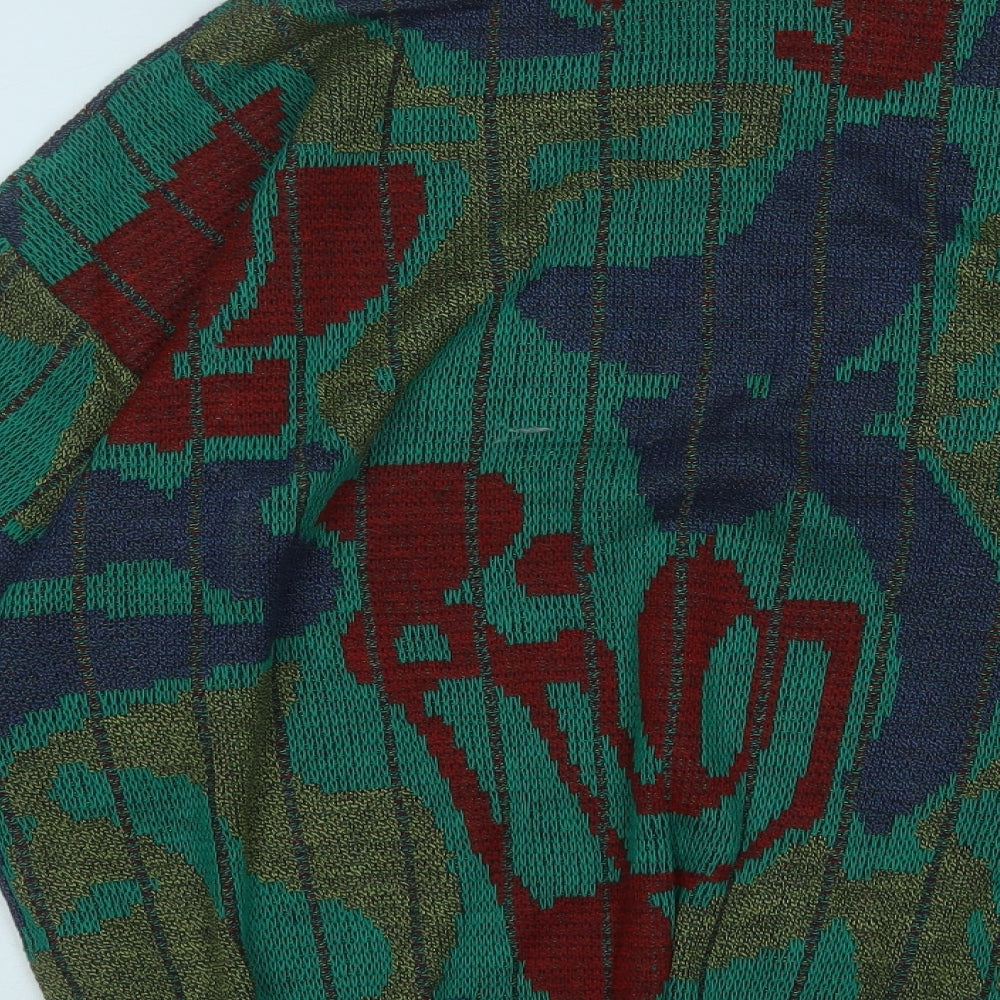 Preworn Mens Green Round Neck Geometric Acrylic Pullover Jumper Size L