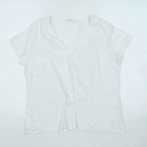 Marks and Spencer Womens White  Cotton Basic T-Shirt Size 18 V-Neck