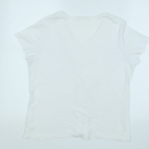 Marks and Spencer Womens White  Cotton Basic T-Shirt Size 18 V-Neck
