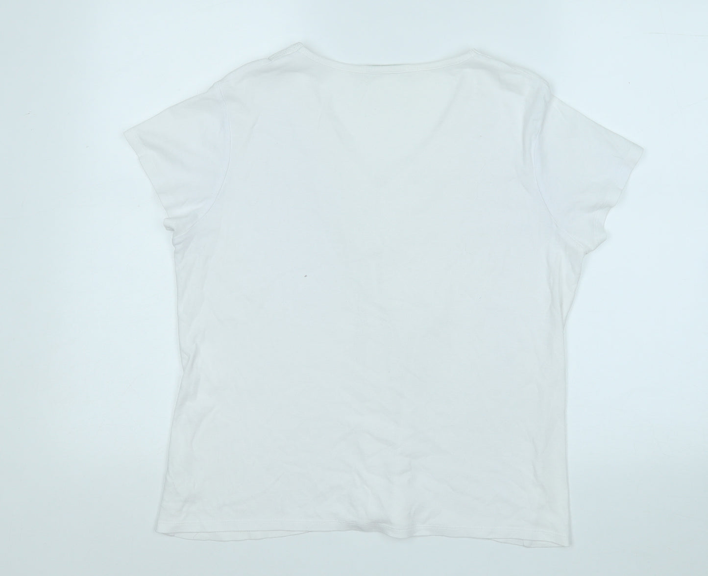 Marks and Spencer Womens White  Cotton Basic T-Shirt Size 18 V-Neck